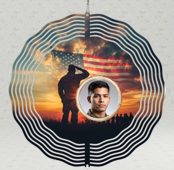 Military Veteran Memorial Spinner, Can Add Name/Words), 10" Wind Spinner, Item #349, Optional Spiral Tail Available, FAST SHIPPING!