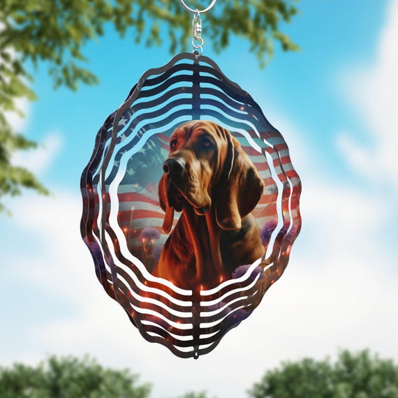 Bloodhound with Flag on your choice of an 8" or 10" Spinner, Optional Spiral Tail Available, FAST SHIPPING!
