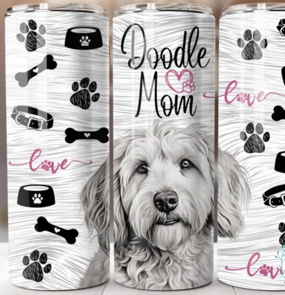 Cute "Doodle Mom" 20 oz Double-Wall Stainless Steel Tumbler, FAST SHIPPING!