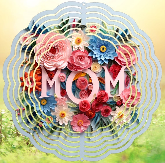 Beautiful "MOM" Memorial 10" Wind Spinner, Optional Spiral Tail Available, Nice Cemetery Decoration for Memorial Day, FAST SHIPPING!