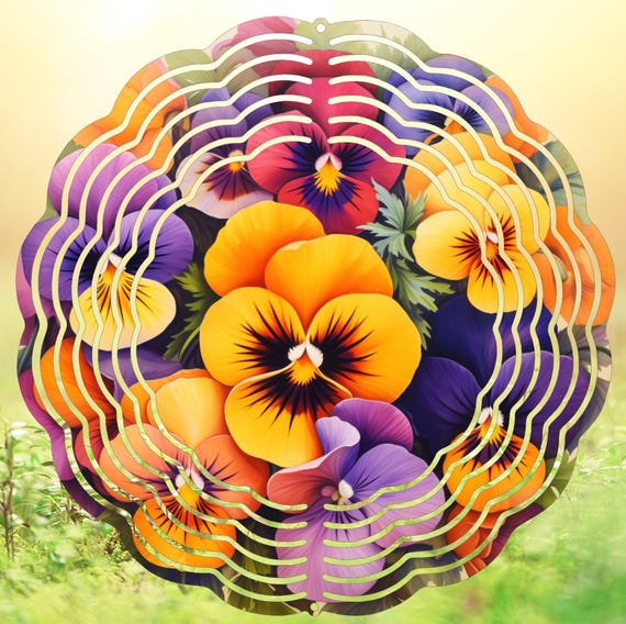 Vibrant Pansies 10" Wind Spinner, Item #SP368, Optional Spiral Tail Available, FAST SHIPPING!
