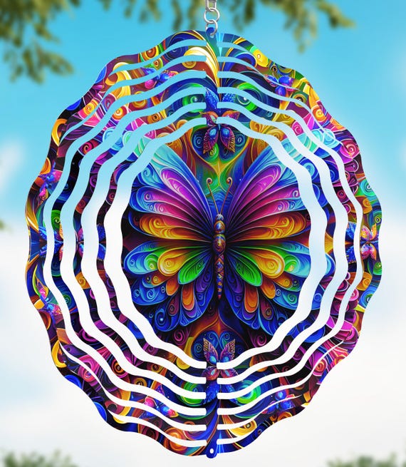 Neon Butterfly 10" Wind Spinner, Item #SP360, Optional Spiral Tail Available, FAST SHIPPING!