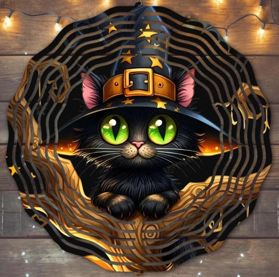 Cute Halloween Black Cat 10" Wind Spinner, Optional Spinner Tail Available, CAN SHIP!