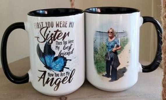 Memorial Mug, Angel Sister, Special Memorial Gift, Can include your own Photo!, Large 15-oz Mug