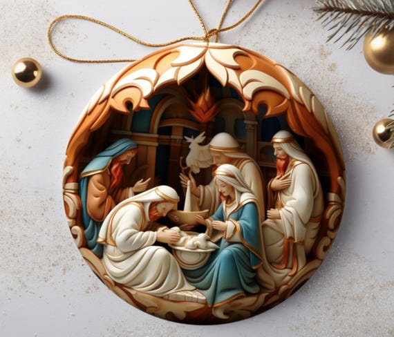 3D-Look Nativity Scene Ornament, Free Gift Box, FAST SHIPPING!