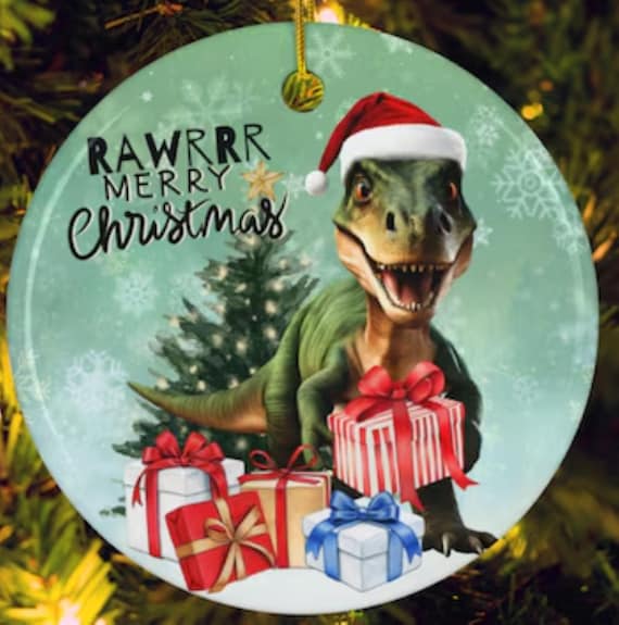RAWRR Christmas Dinosaur Ornament, Can be personalized, Includes Gift Box, FAST SHIPPING!
