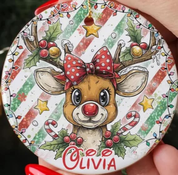 Personalized Christmas Reindeer Ornaments, (Boy or Girl), Includes Gift Box, FAST SHIPPING!