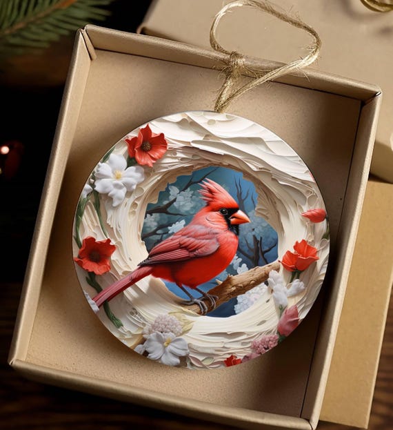 Pretty 3D-Look Cardinal Ornament, Includes Gift Box, FAST SHIPPING!