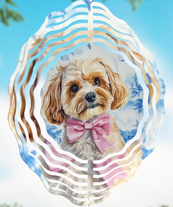 Adorable Blue Toile Dog Spinners, LOTS of Breeds Available, #SP372, Optional Spiral Tail Available, FAST SHIPPING!