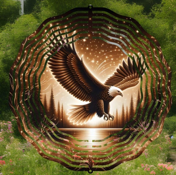 Gorgeous Eagle on 10" Wind Spinner, Optional Spiral Tails Available, FAST SHIPPING!
