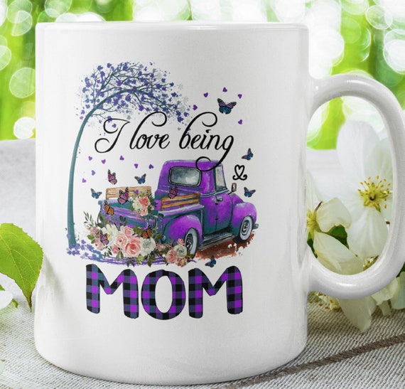 I Love Being MOM, I Love being GIGI.....Floral, Purple truck, 11oz Mug