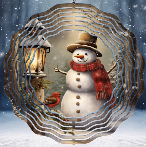 Snowman with Cardinal by Lamp on 10" Wind Spinner, Item #SP317, FAST SHIPPING!