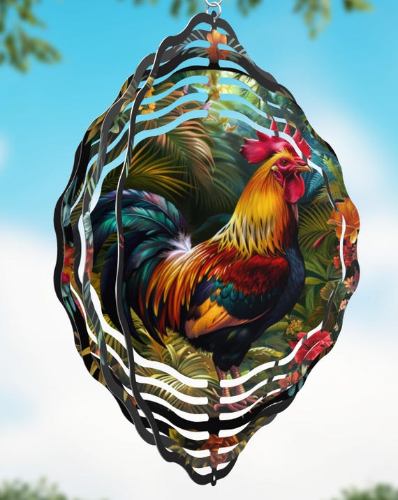 Majestic Rooster 10" Wind Spinner, Item #SP358, Optional Spiral Tail Available, FAST SHIPPING!