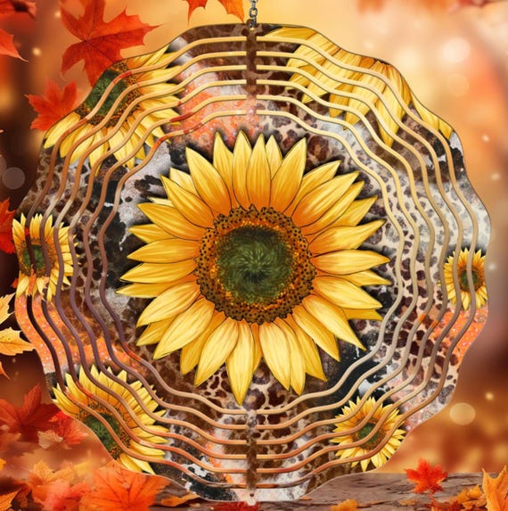 Beautiful Western Sunflower 10" Wind Spinner, Optional Spiral Tail Available, FAST SHIPPING!