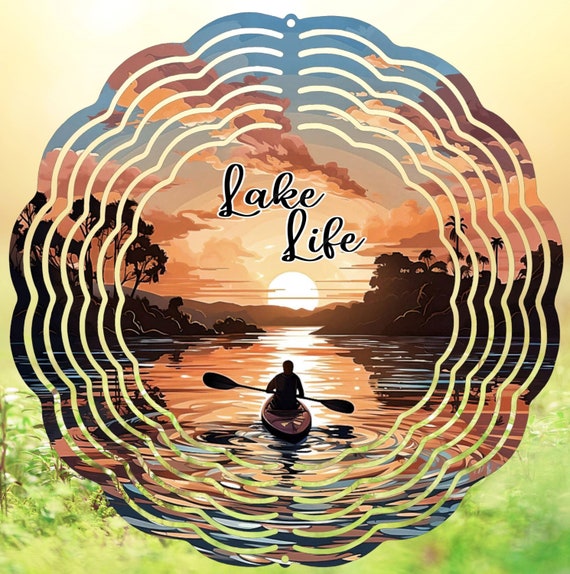 Lake Life with Kayak 10" Wind Spinner, FAST SHIPPING!