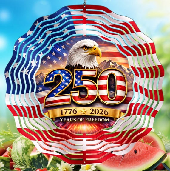 Celebrate America with this beautiful 250th Anniversary 10" Wind Spinner, Item #SP341, Optional Spiral Tail Available, FAST SHIPPING!