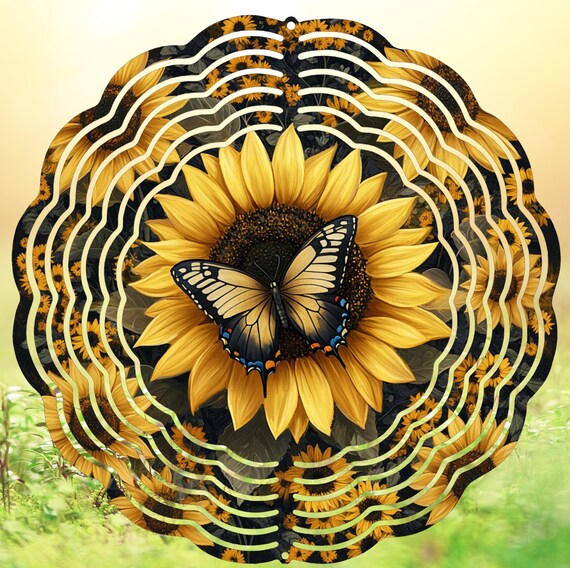 Beautiful Fall Sunflower/Butterfly 10" Wind Spinner, Item #SP144, Optional Spiral Tail Available, FAST SHIPPING!
