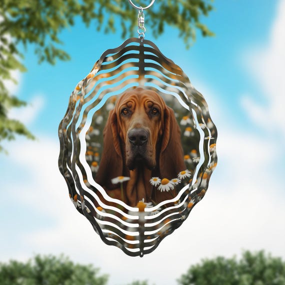 Bloodhound with Daisies on your choice of an 8" or 10" Spinner, Optional Spiral Tail Available, FAST SHIPPING!