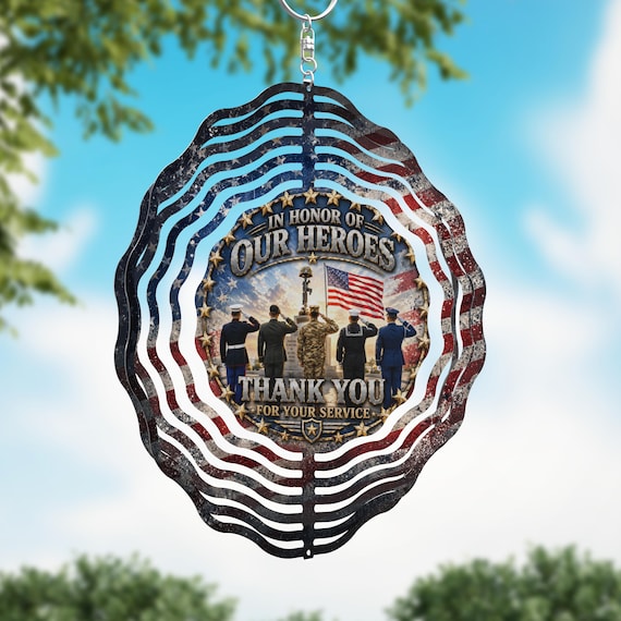 In Honor of Our Heroes 8" or 10" Wind Spinner, Optional Spiral Tail Available. FAST SHIPPING!