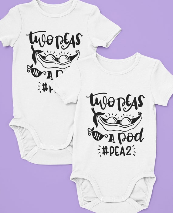 Fun Bodysuits/t-Shirts for TWINS! Set of TWO! "Two Peas in a Pod" Pea 1 and Pea 2, Short or Long Sleeves, Fast Shipping!