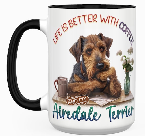 Adorable Airedale Terrier LARGE 15-oz Coffee Mug. Other Dog Breeds Available! FAST SHIPPING!