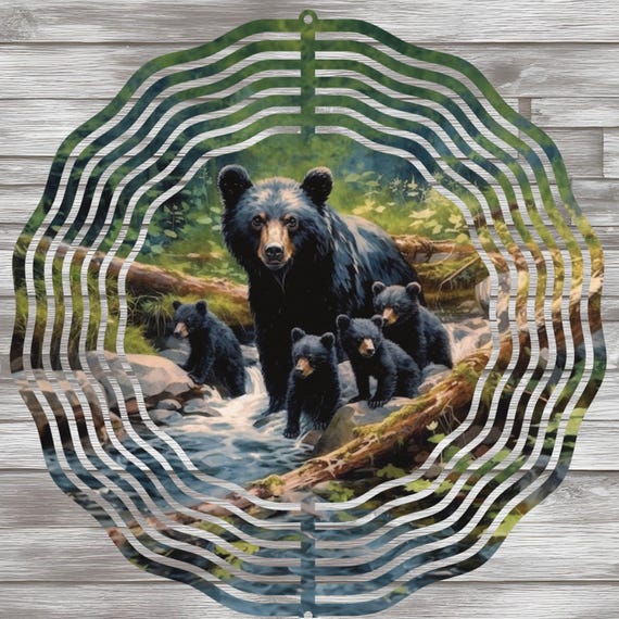Bear with Cubs 10" Wind Spinner, All Weather, Optional Spiral Tail Available, FAST SHIPPING!