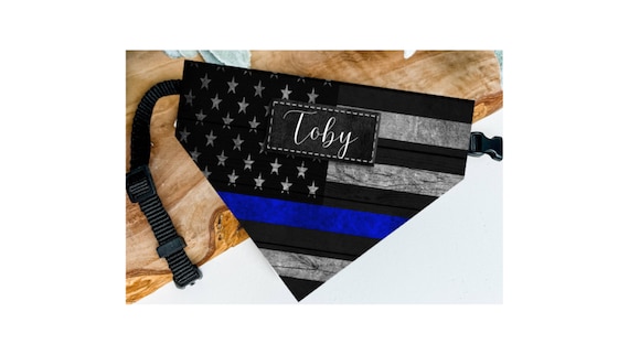 Blue Line Flag Bandana with Dog's Name, Includes Collar, FAST SHIPPING!