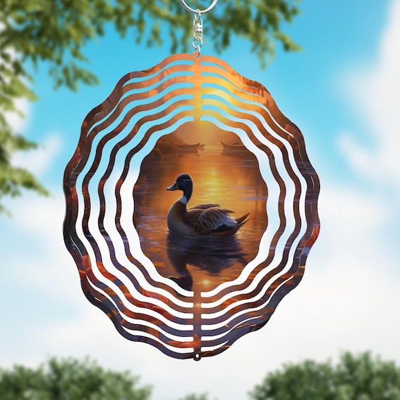 Sunset Mallard Duck on your choice of 8" or 10" Wind Spinner. Optional Spiral Tail Available, FAST SHIPPING!