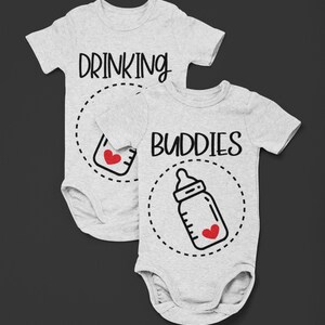 Fun Bodysuits for TWINS! Set of TWO! &quot;Drinking Buddies&quot;, Fast Shipping!