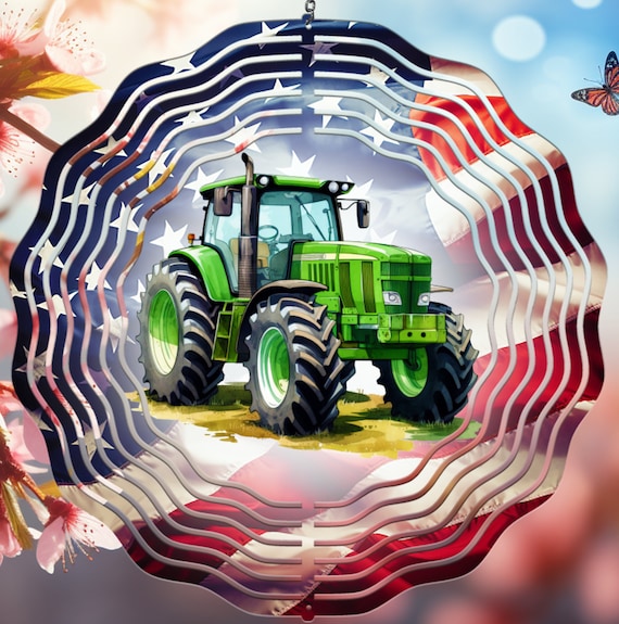 Tractor surrounded by American Flag 10" Wind Spinner, FAST SHIPPING!