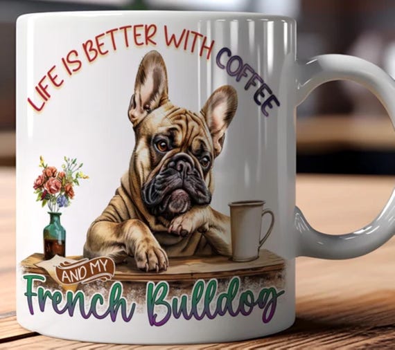 Adorable BULLDOG (French OR English) LARGE 15-oz Mug. Other Breeds Available, Fast Shipping!