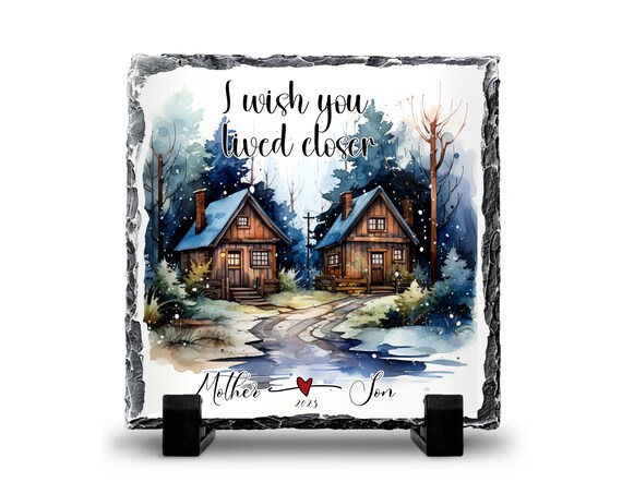 Mother & Son "I Wish You Lived Closer" Photo Rock Slate, Can Personalized, Any names, Any photo, FAST SHIPPING!