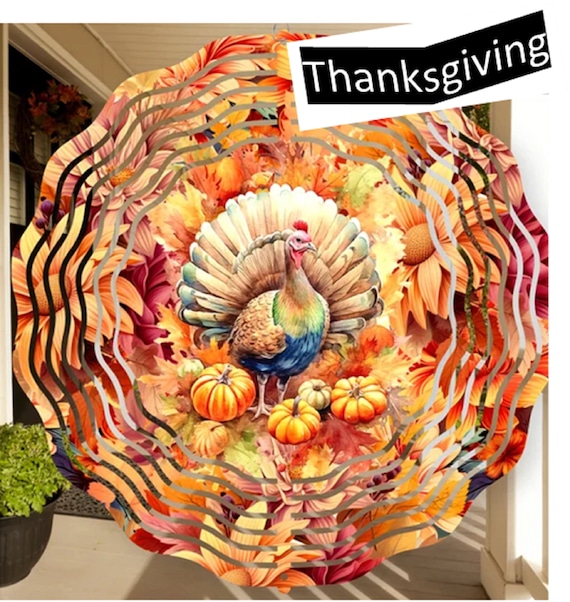 Beautiful Fall Thanksgiving Turkey 10" Wind Spinner, Optional Spiral Tail Available, FAST SHIPPING!