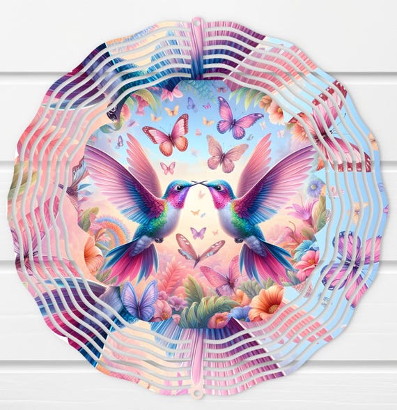 Hummingbirds and Butterflies 10" Wind Spinner, Item #SP346, Optional Spiral Tail Available, FAST SHIPPING!
