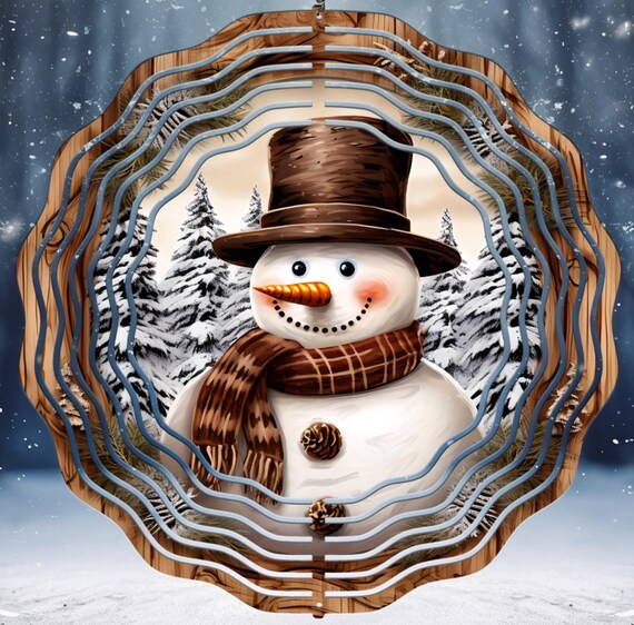 Rustic Snowman 10" Wind Spinner, Item #SP167, Optional Spiral Tail Available, FAST SHIPPING!