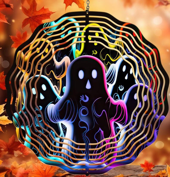 Fun, Colorful Neon Ghost 10" Halloween Wind Spinners, Optional Spiral Tail Available, FAST SHIPPING!