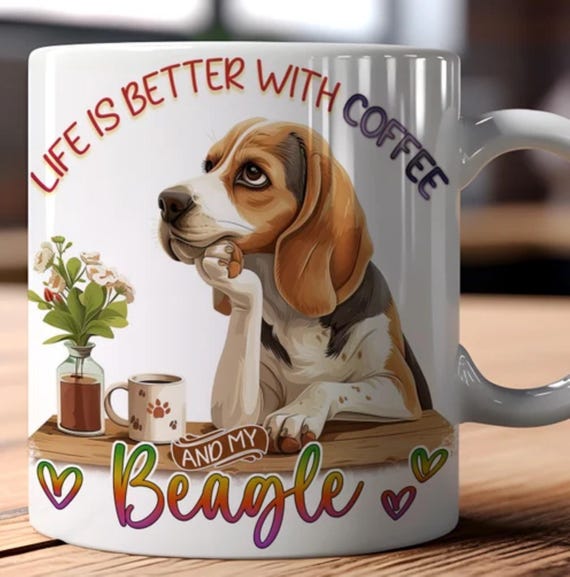 Adorable BEAGLE LARGE 15-oz Mug. Other Breeds Available, Fast Shipping!