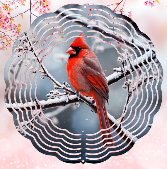 Beautiful Cardinals on 10" Wind Spinner, Optional Spiral Tail Available, FAST SHIPPING!