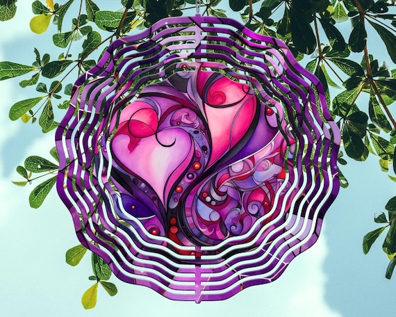 Colorful Heart 10" Wind Spinner, Item #SP305, Optional Spiral Tail Available, FAST SHIPPING!