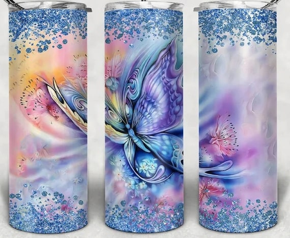 Butterfly Tumbler, Blue Purple Butterfly Gift, Butterfly Drinking