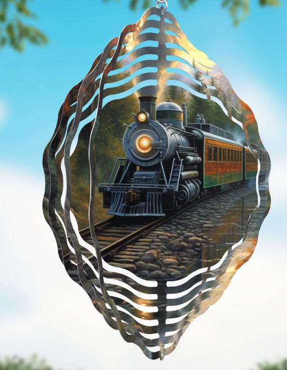 Scenic Train 10" Wind Spinner, Item #SP192, Optional Spiral Tail Available, FAST SHIPPING!