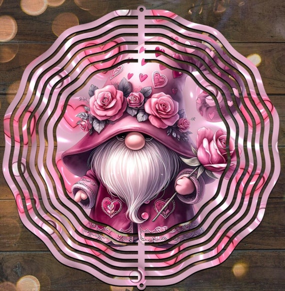 Valentine Gnome 10" Wind Spinner, Item #SP296, Optional Spiral Tail Available, FAST SHIPPING!
