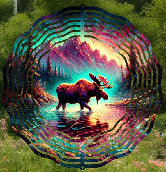 Moose on your choice of an 8" or 10" Wind Spinner, Optional Spiral Tail Available, FAST SHIPPING!