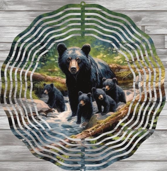 Black Bear & Cubs 10" Wind Spinner, Optional Spiral Tail Available, FAST SHIPPING!