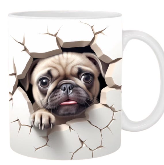 Adorable 3d-Look Pug 11 oz Mug, FAST SHIPPING!