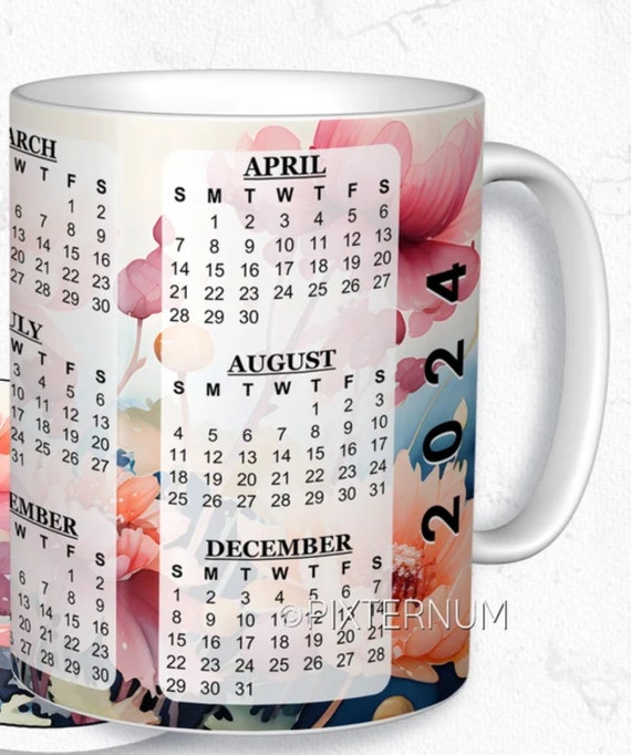 Pretty AND handy 2024 Calendar Mug, FAST SHIPPING!