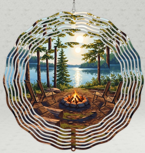 Relaxing Campfire by a Lake on your choice of an 8", 10" or 12" size, Optional Spiral Tail Available, FAST SHIPPING!