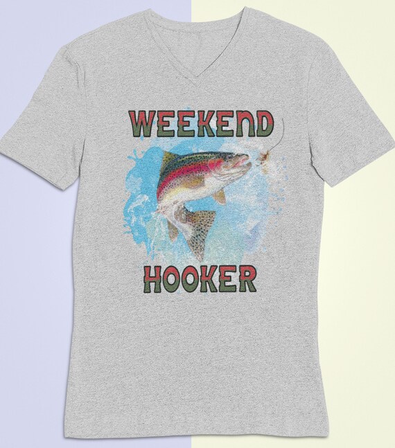 CLEARANCE! Fun Fishing T-Shirt, Weekend Hooker, WOMEN'S Size Small Heather Gray V-Neck, Fun Gift!, Fast Shipping!