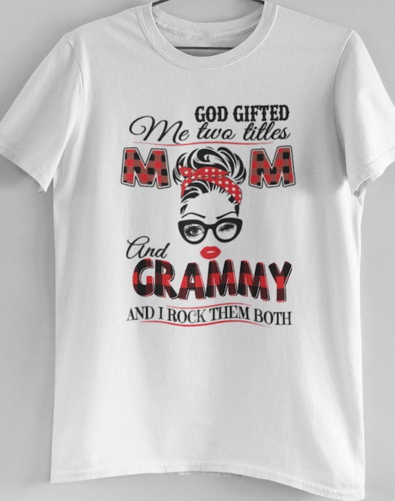 CLEARANCE! "God Gifted Me Two Titles, Mom and Grammy...", One White & One Heather Gray Unisex Crew Neck T-Shirt, Fast Shipping!