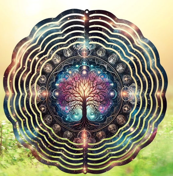 Celestial Tree of Life Mandala 10" Wind Spinner, Optional Spiral Tail Available, FAST SHIPPING!
